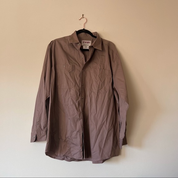 Wrangler wrinkle resist XL men’s button down shirt brown long sleeve Rugged Wear - Picture 1 of 7